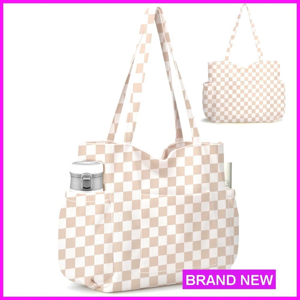 Corduroy Tote Bag Large Capacity Multi-Pocket Crossbody Shoulder Handbag Work
